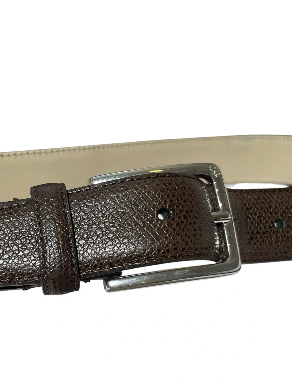 Brooks Brothers Pebbled Brown ITALIAN  LEATHER Belt Men's Sz 44 Silver Buckle